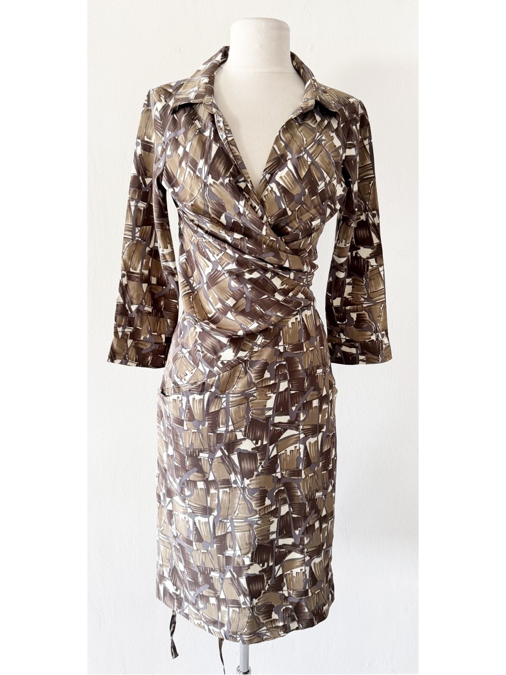 Samantha Sung Silk Abstract Print Wrap Shirt Dress Size 4